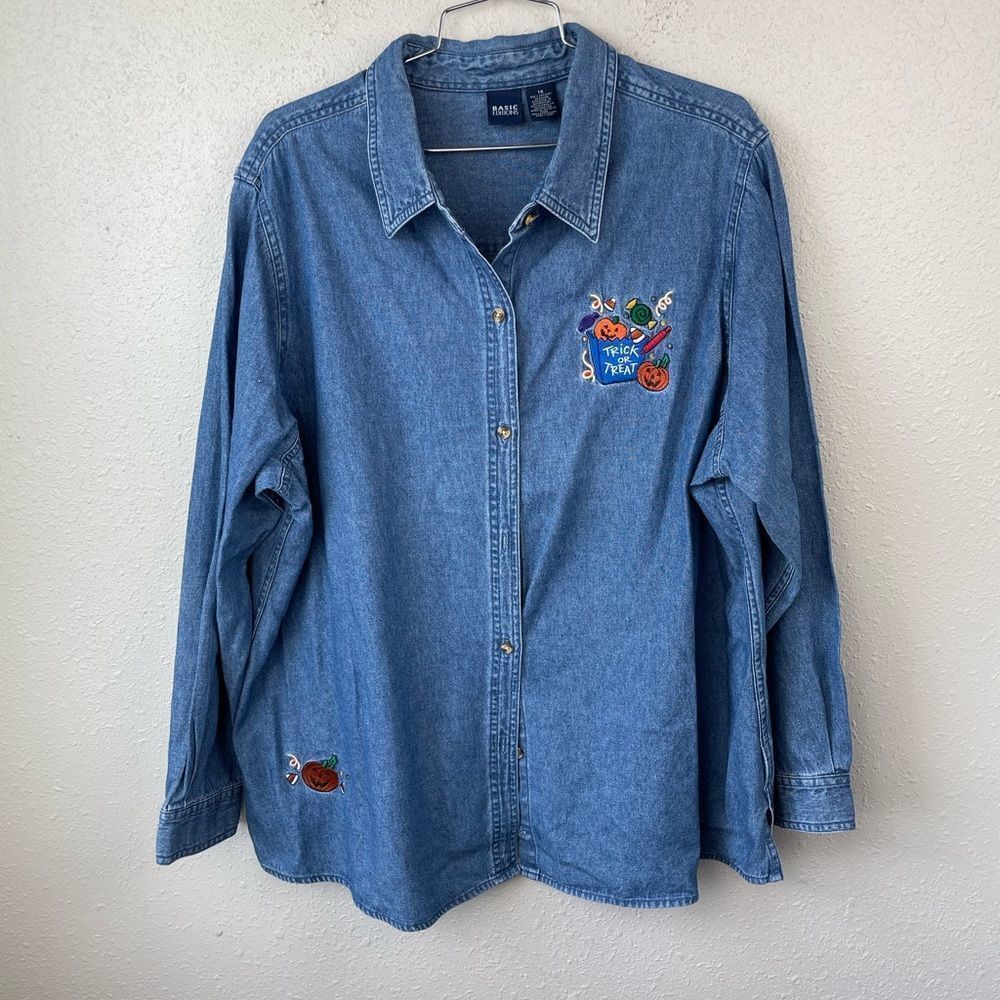 Denim Embroidered Women's Top